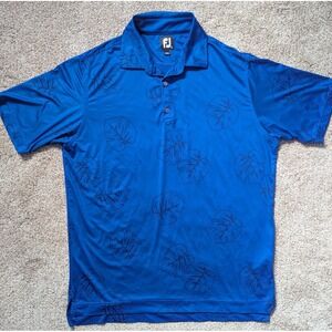 FOOTJOY FJ Mens Large Polo Golf Shirt Blue Palm Leaves Tree Excellent Cond